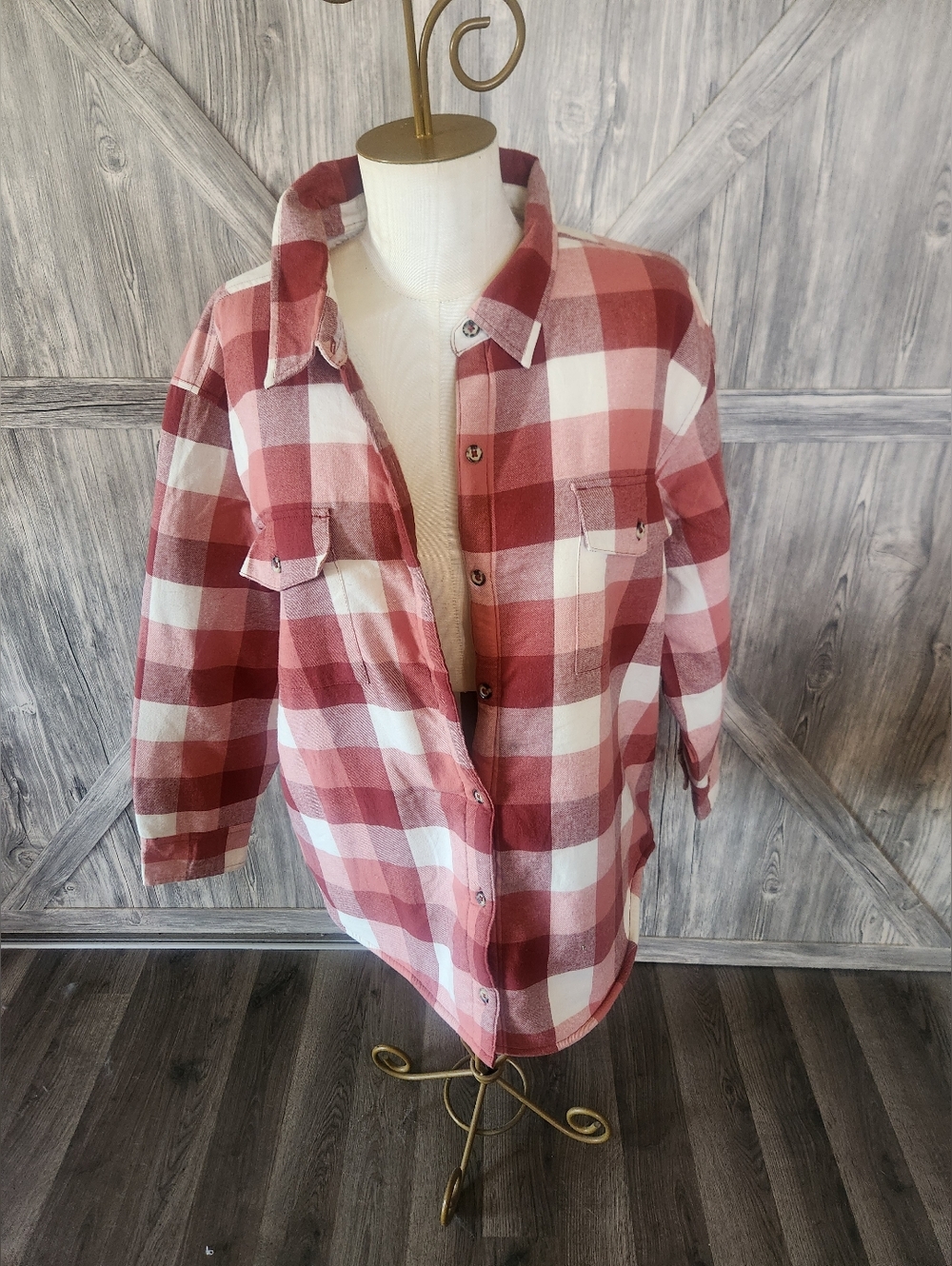 Natural Reflections Apple Butter Buffalo Plaid Button-Up Shacket